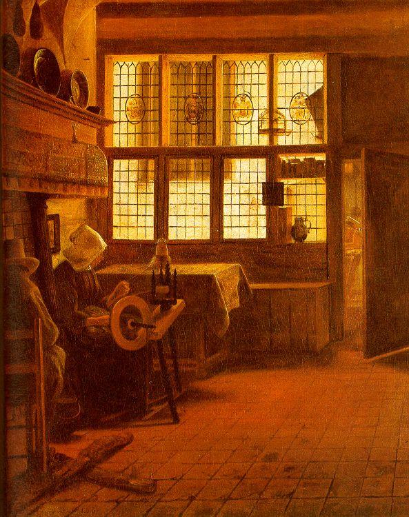 BOURSSE, Esaias Interior with a Woman at a Spinning Wheel fdgd Germany oil painting art